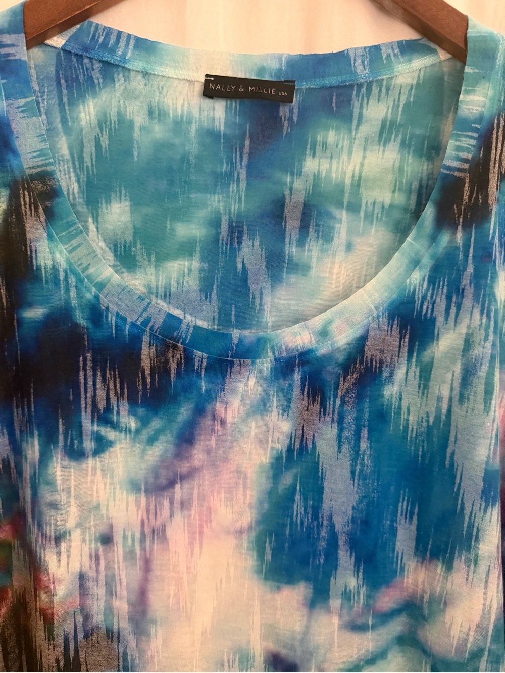 Nally & Millie  Multicolor Abstract Print Scoop Neck Short Sleeve Top - 2X - Picture 3 of 8